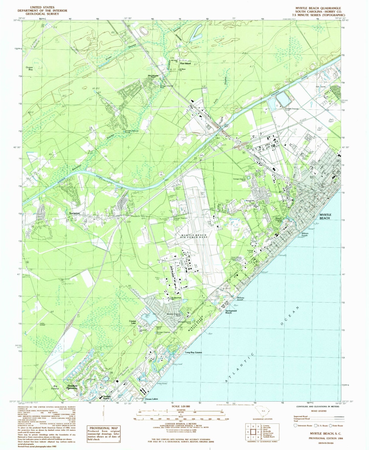 Classic USGS Myrtle Beach South Carolina 7.5'x7.5' Topo Map Image