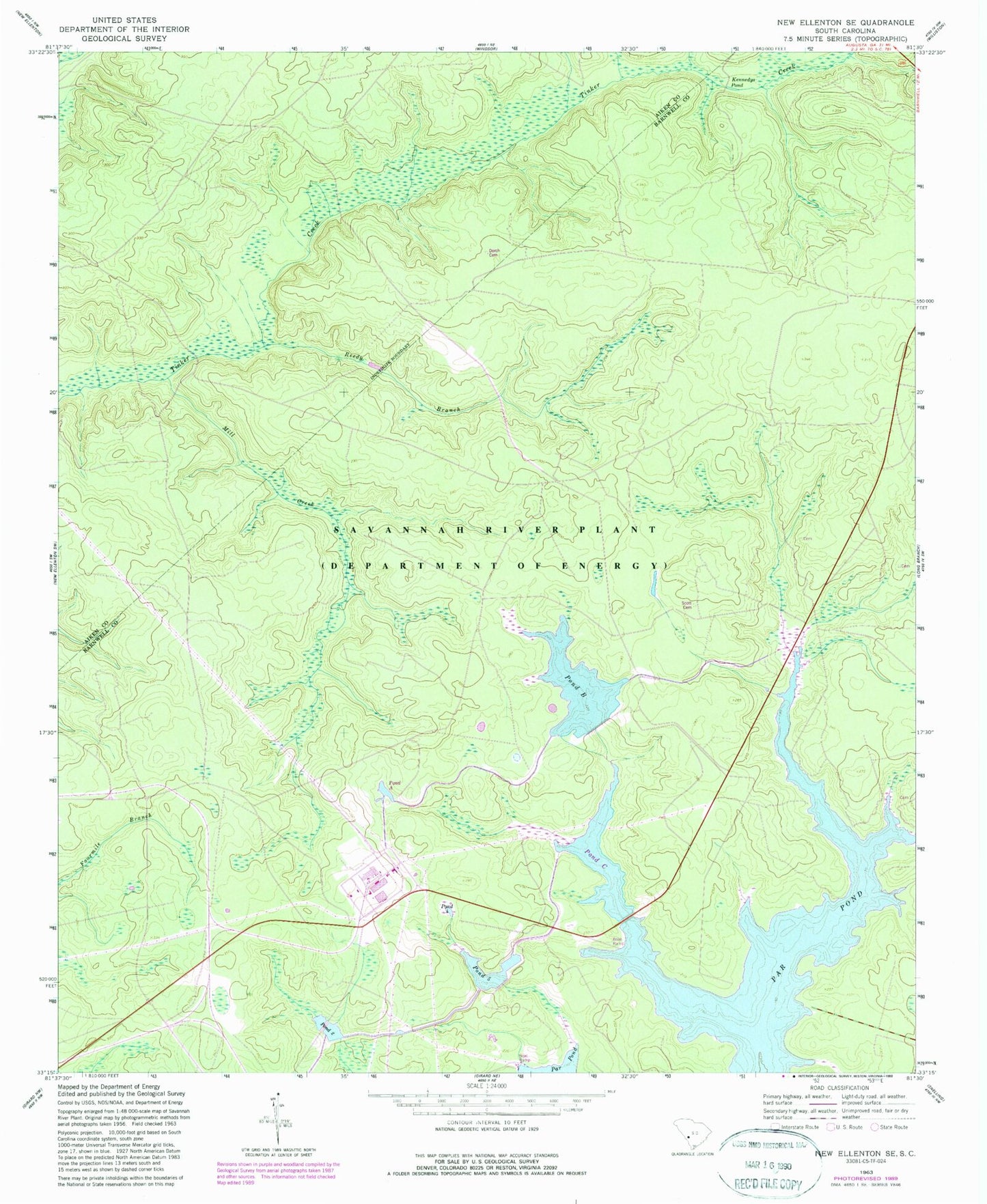 Classic USGS New Ellenton SE South Carolina 7.5'x7.5' Topo Map Image