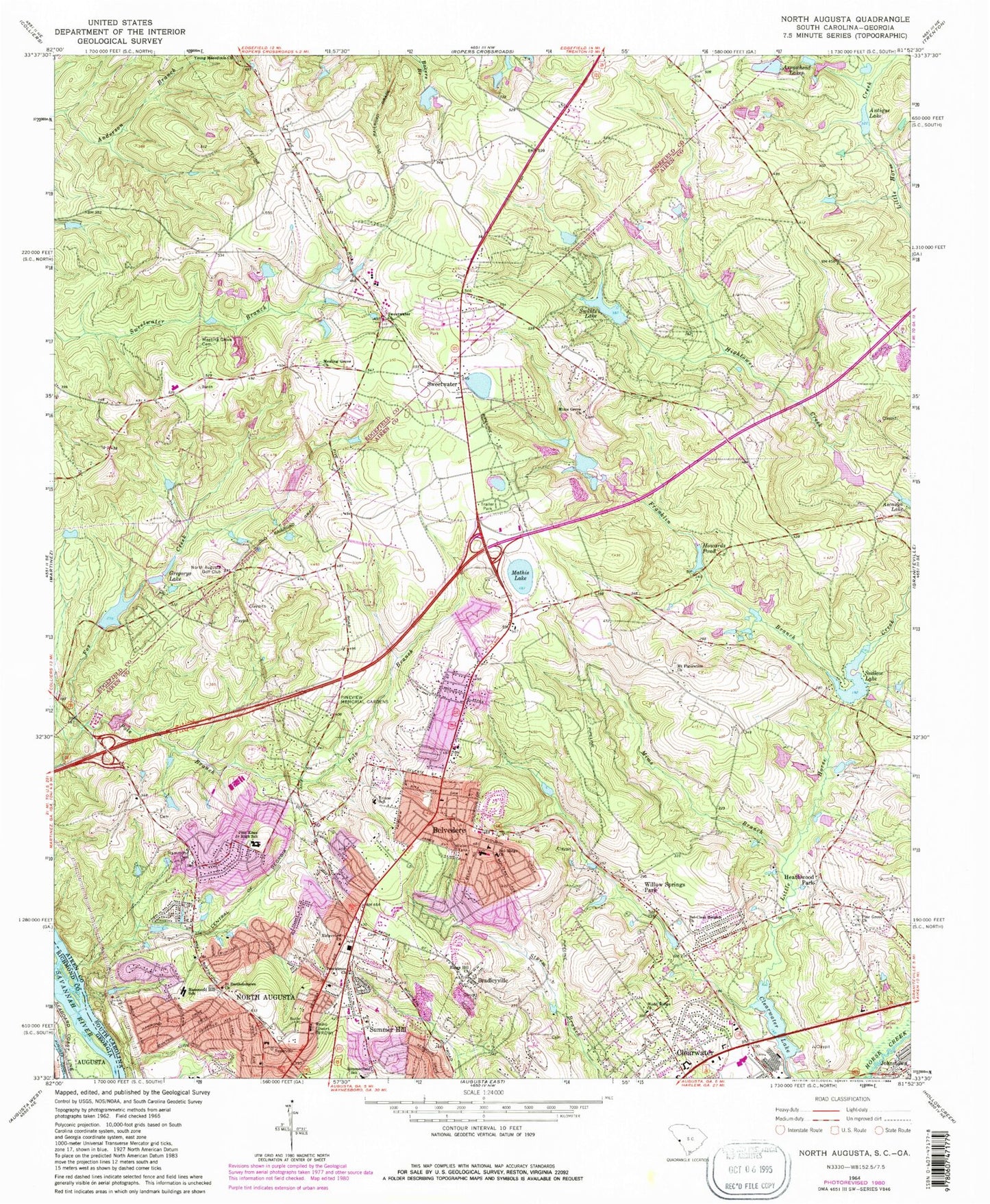 Classic USGS North Augusta South Carolina 7.5'x7.5' Topo Map Image