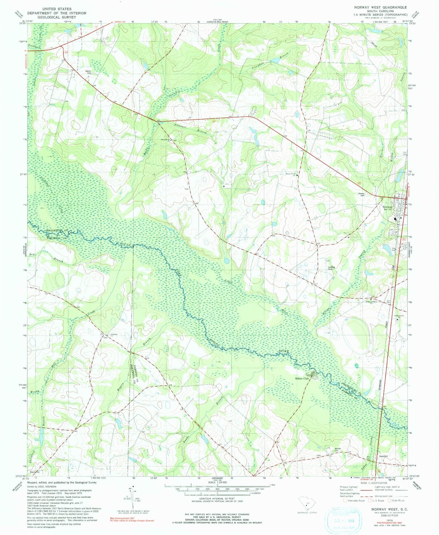 Classic USGS Norway West South Carolina 7.5'x7.5' Topo Map Image