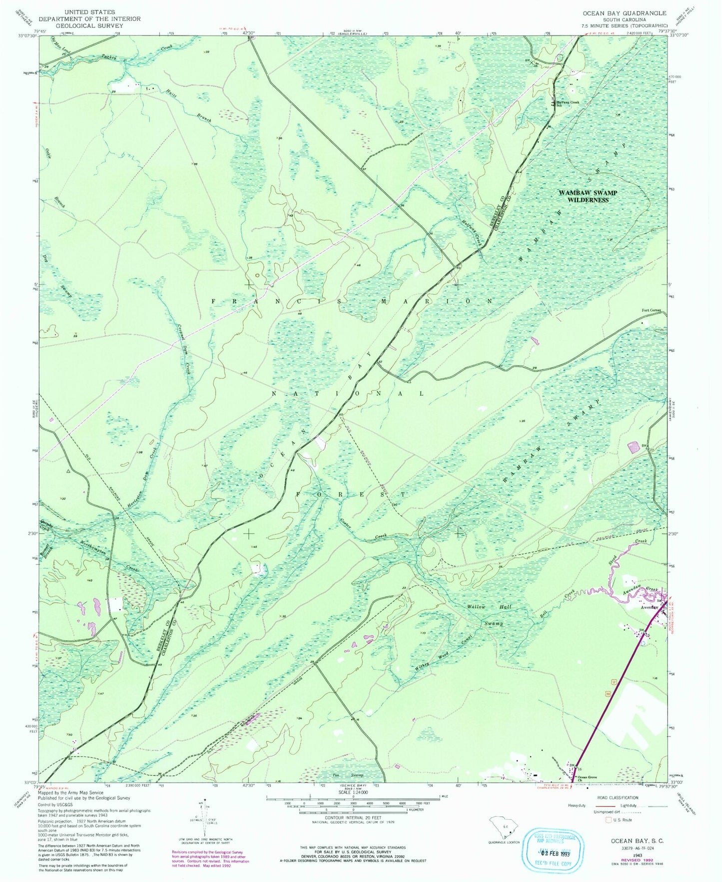 Classic USGS Ocean Bay South Carolina 7.5'x7.5' Topo Map Image