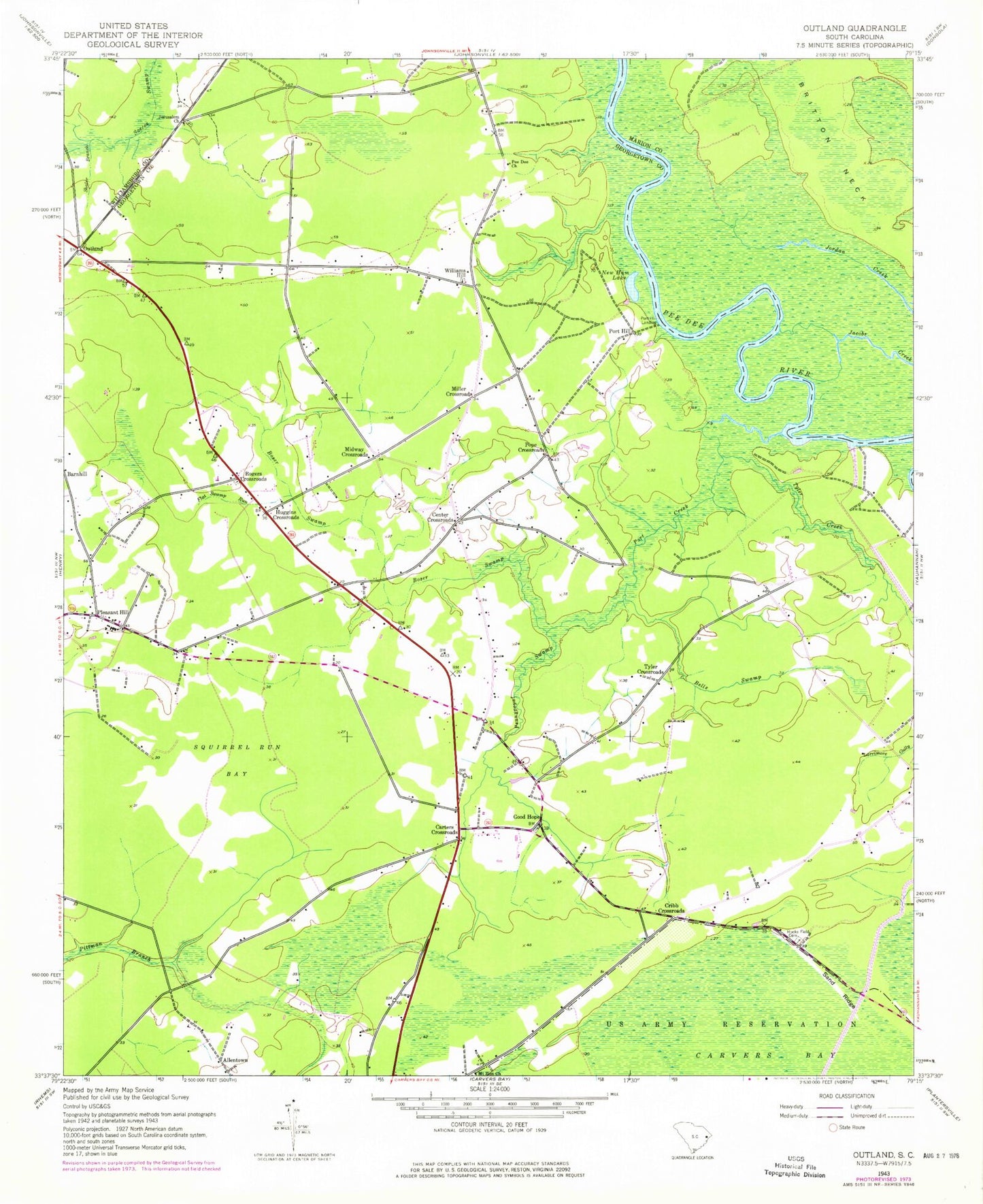 Classic USGS Outland South Carolina 7.5'x7.5' Topo Map Image