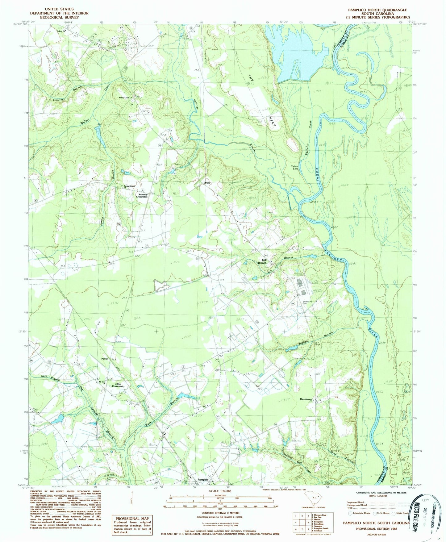 Classic USGS Pamplico North South Carolina 7.5'x7.5' Topo Map Image