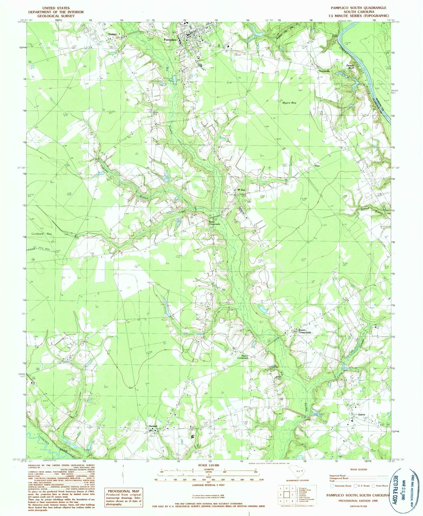Classic USGS Pamplico South South Carolina 7.5'x7.5' Topo Map Image