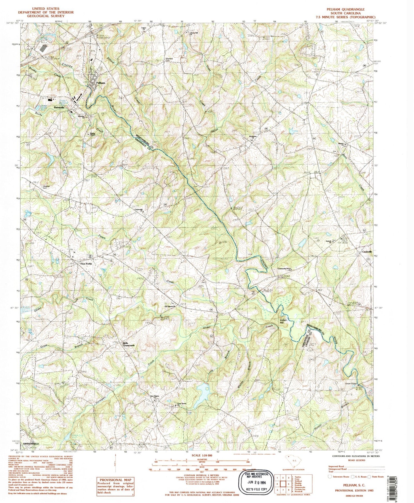 Classic USGS Pelham South Carolina 7.5'x7.5' Topo Map Image