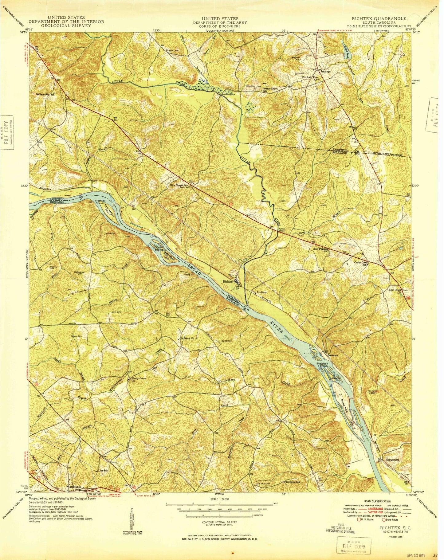 Classic USGS Richtex South Carolina 7.5'x7.5' Topo Map Image