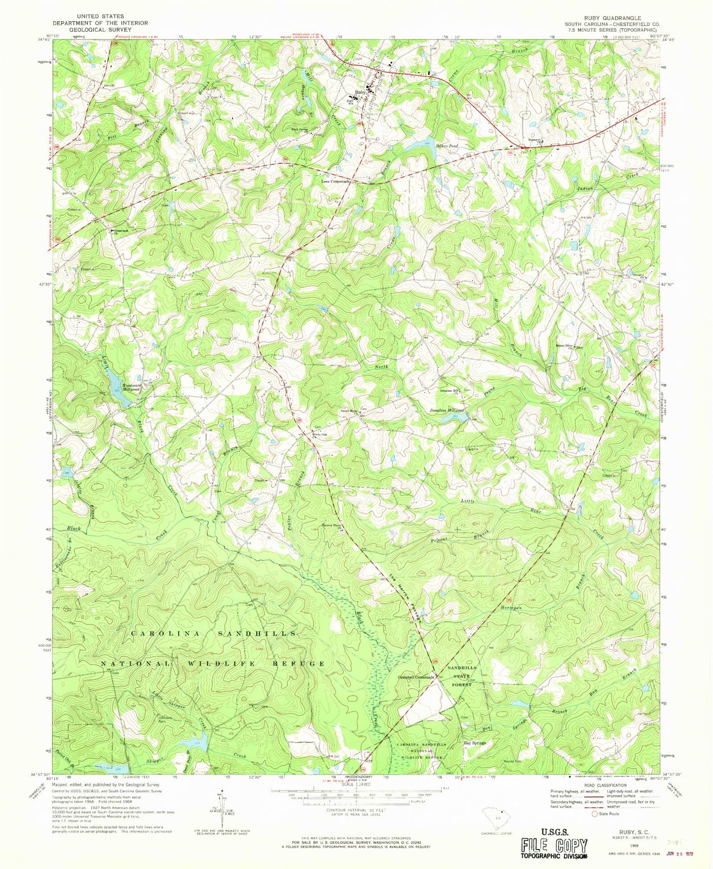 Classic USGS Ruby South Carolina 7.5'x7.5' Topo Map Image