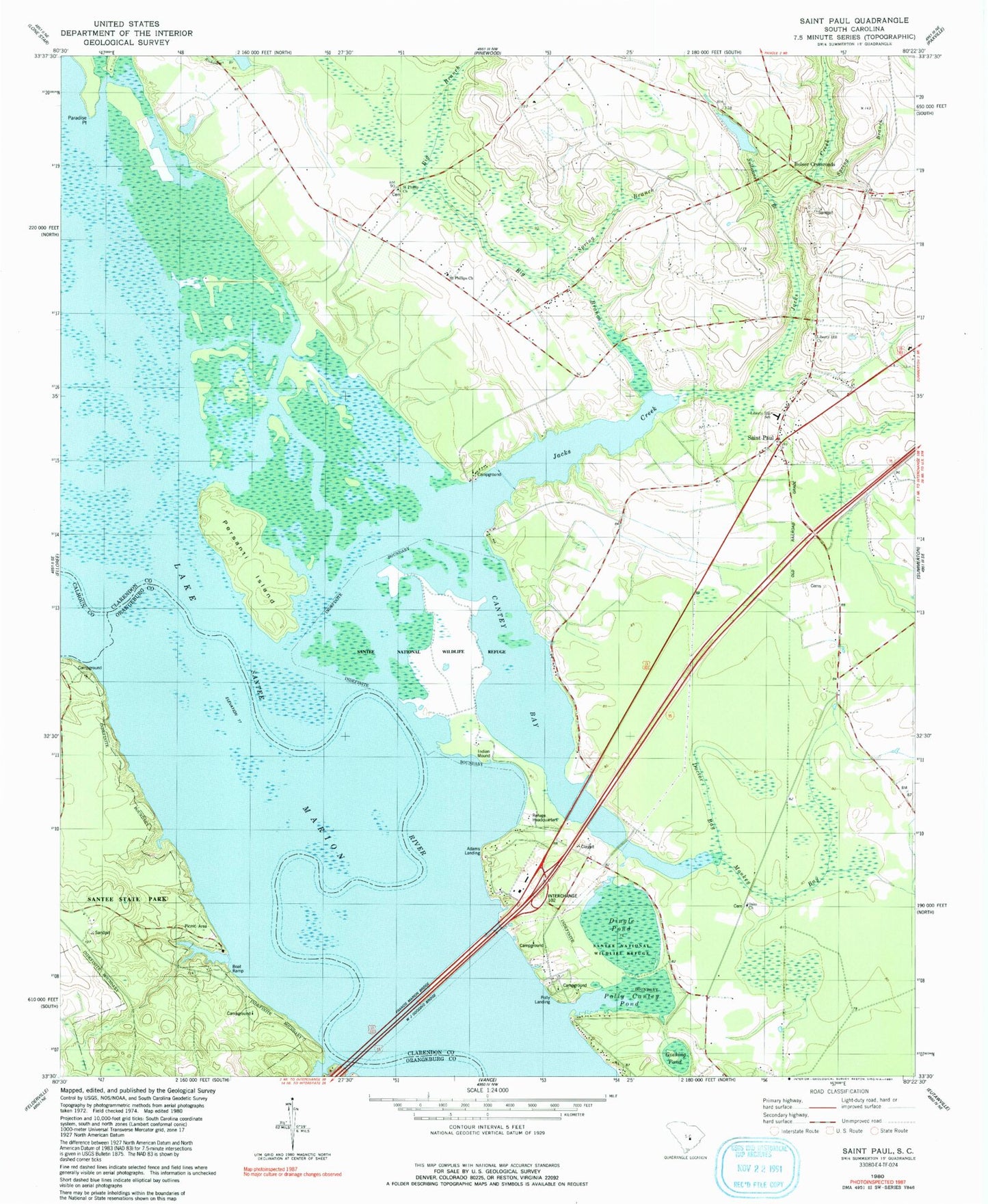 Classic USGS Saint Paul South Carolina 7.5'x7.5' Topo Map Image
