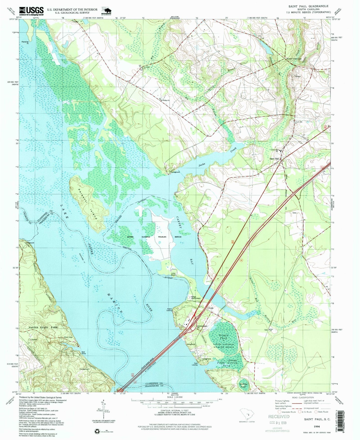 Classic USGS Saint Paul South Carolina 7.5'x7.5' Topo Map Image