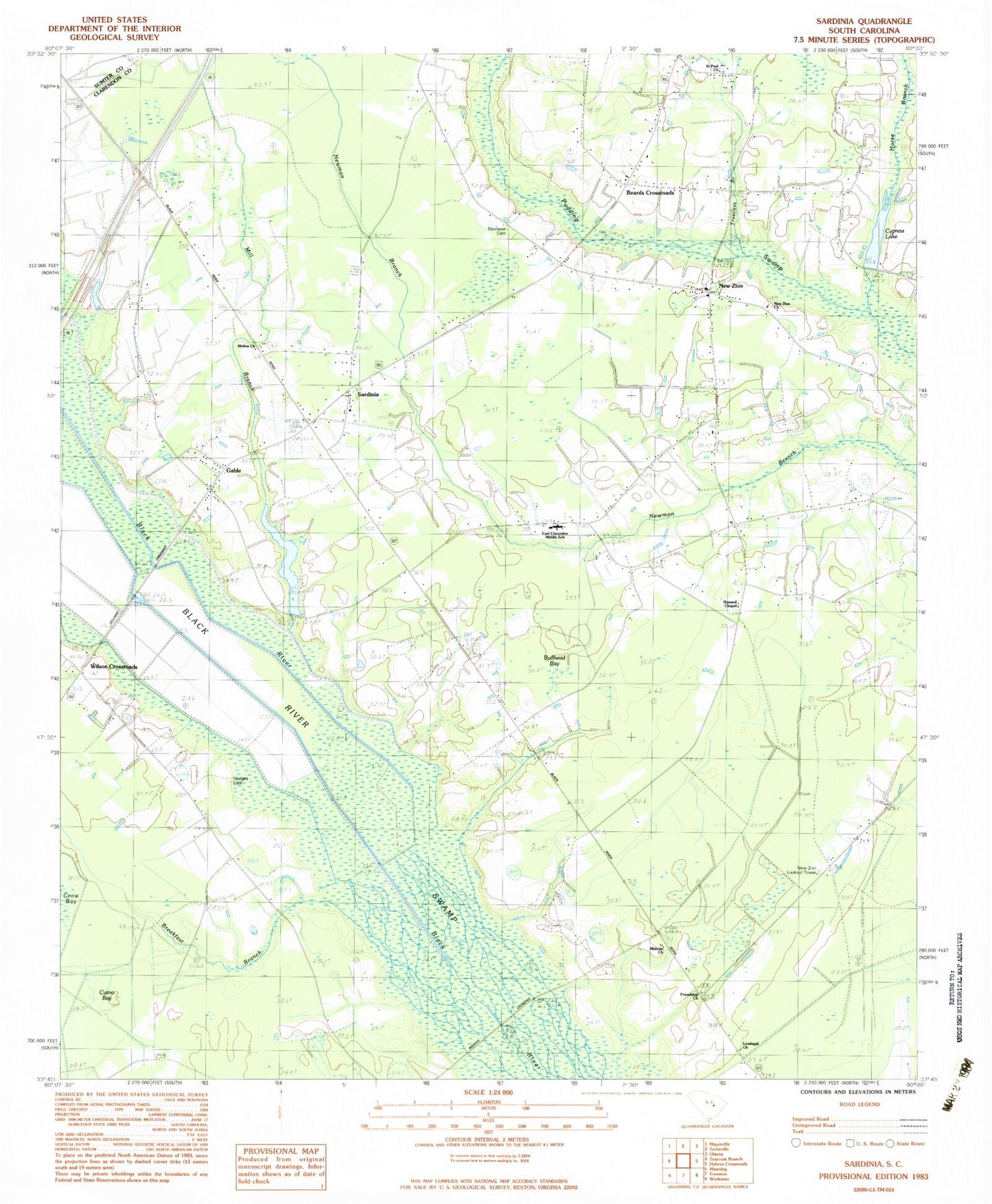 Classic USGS Sardinia South Carolina 7.5'x7.5' Topo Map Image