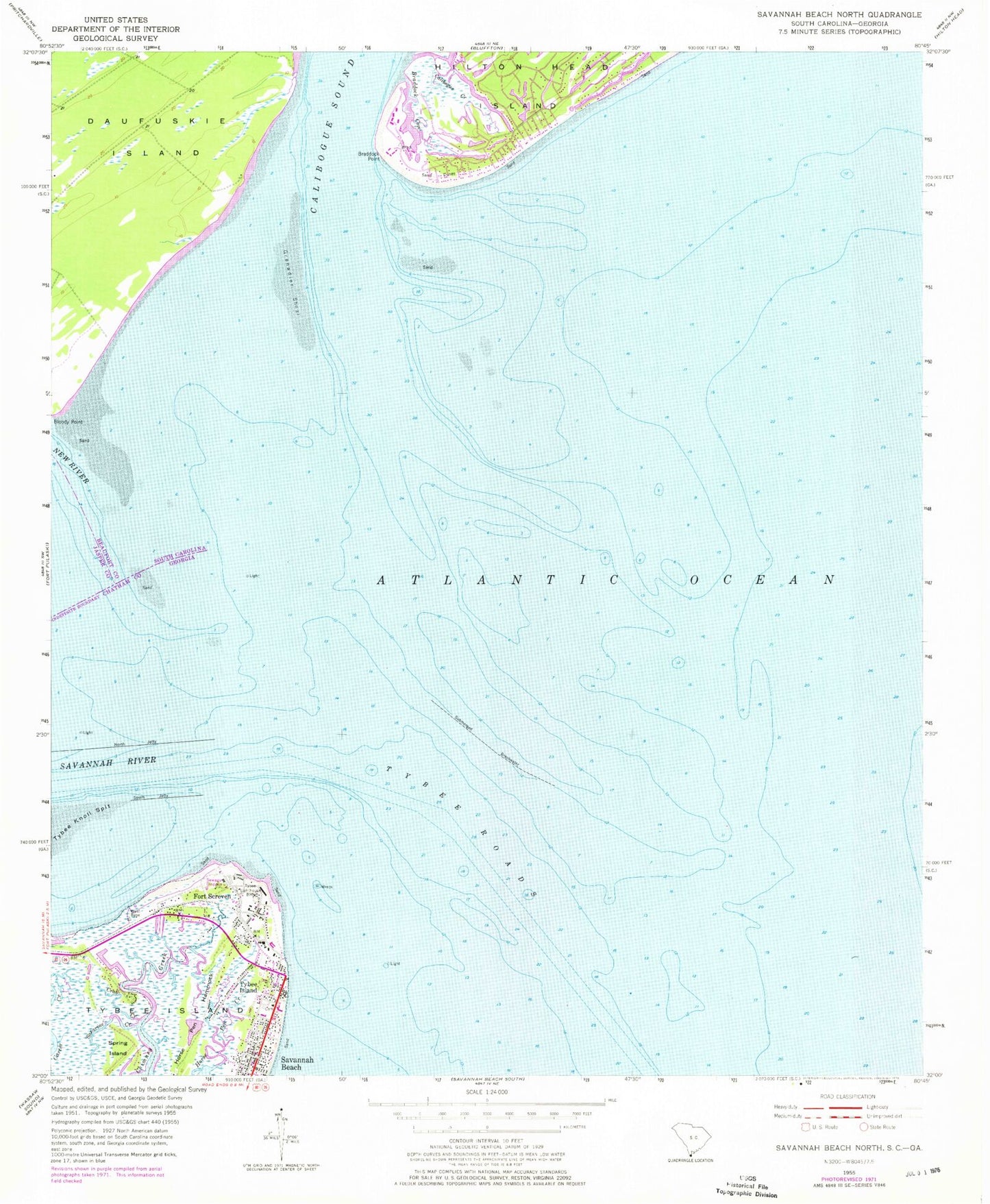 Classic USGS Tybee Island North Georgia 7.5'x7.5' Topo Map Image