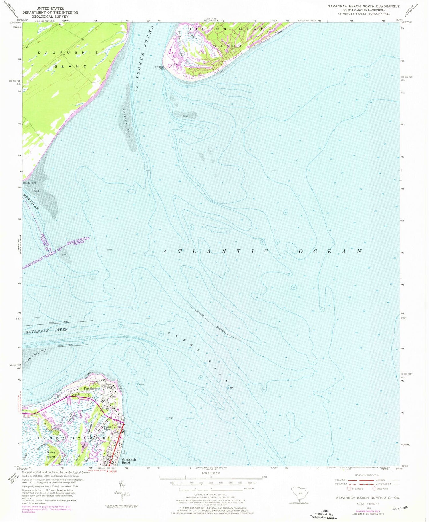 Classic USGS Tybee Island North Georgia 7.5'x7.5' Topo Map Image
