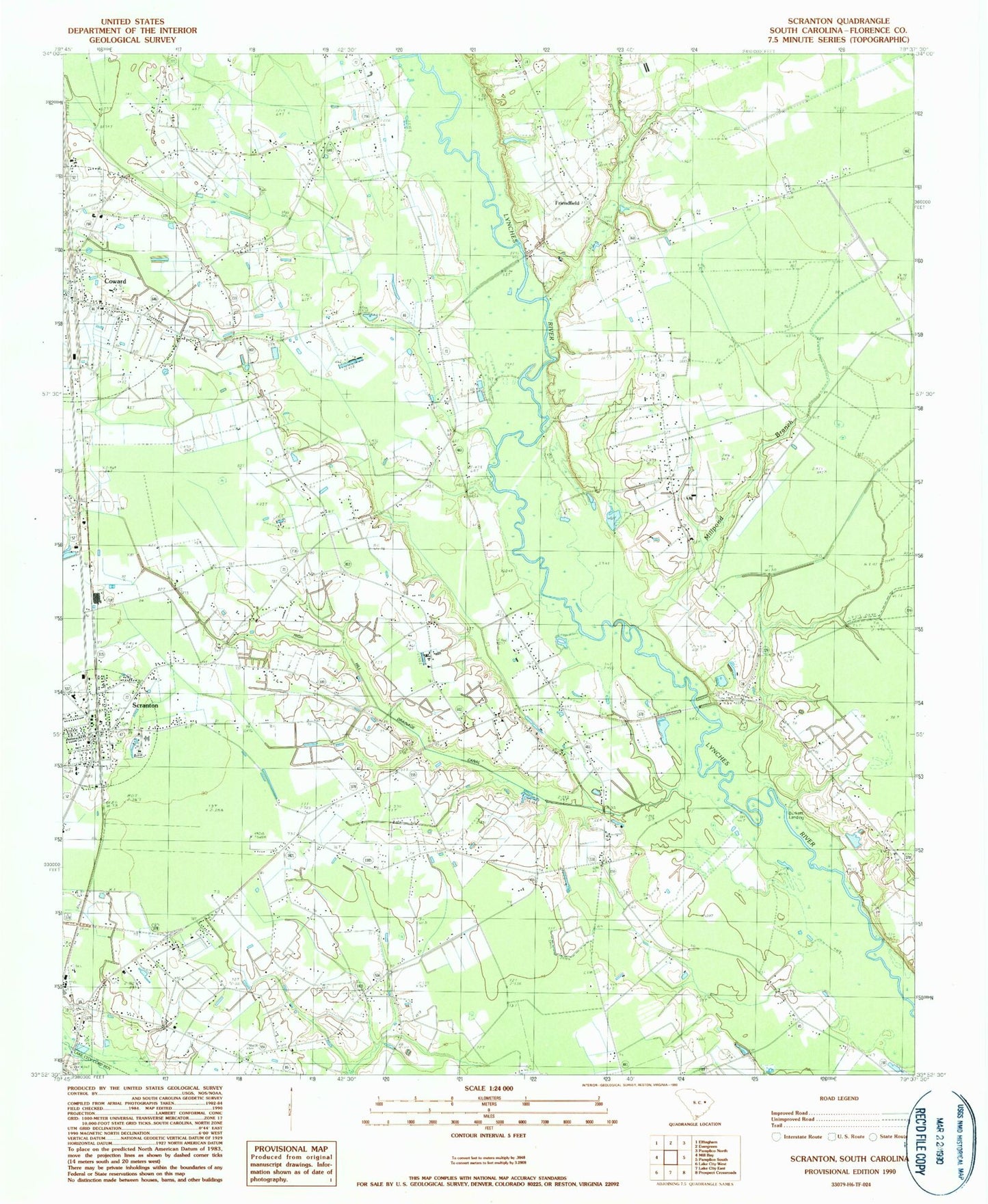 Classic USGS Scranton South Carolina 7.5'x7.5' Topo Map Image