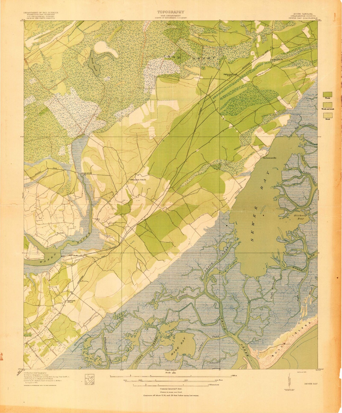 Classic USGS Sewee Bay South Carolina 7.5'x7.5' Topo Map Image