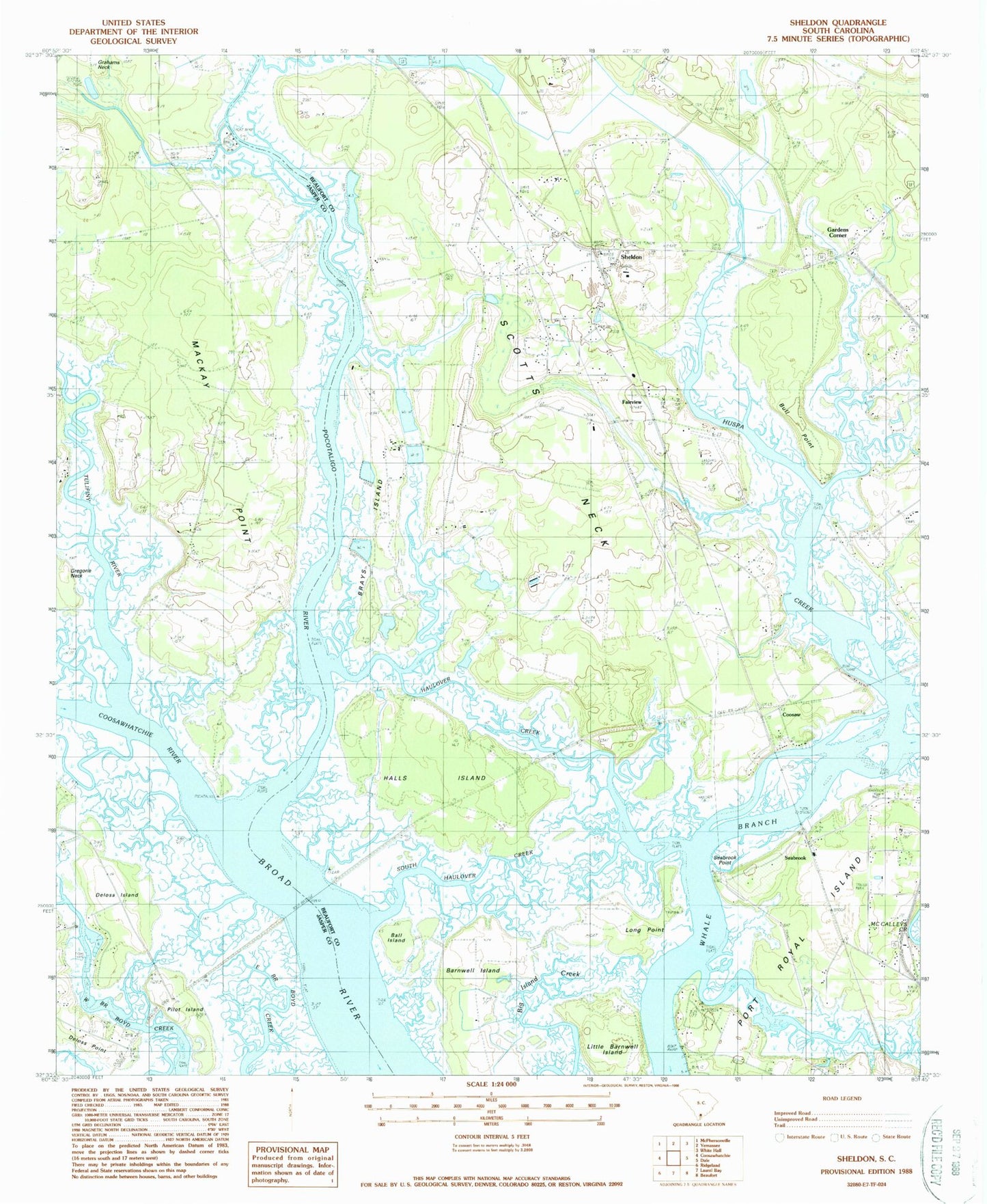 Classic USGS Sheldon South Carolina 7.5'x7.5' Topo Map Image