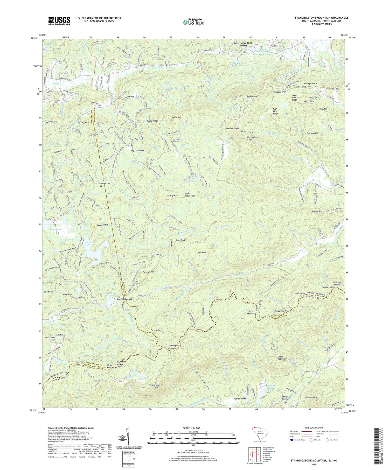 Standingstone Mountain South Carolina US Topo Map Image