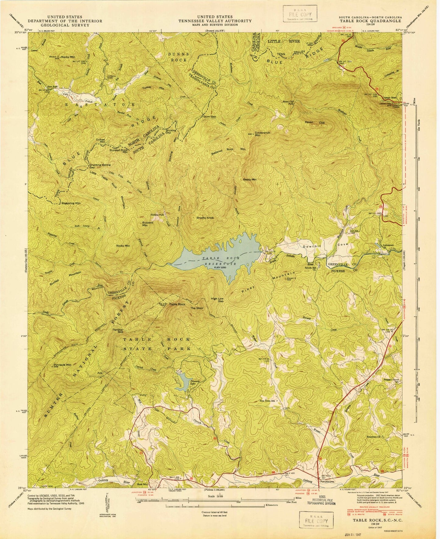USGS Classic Table Rock South Carolina 7.5'x7.5' Topo Map Image