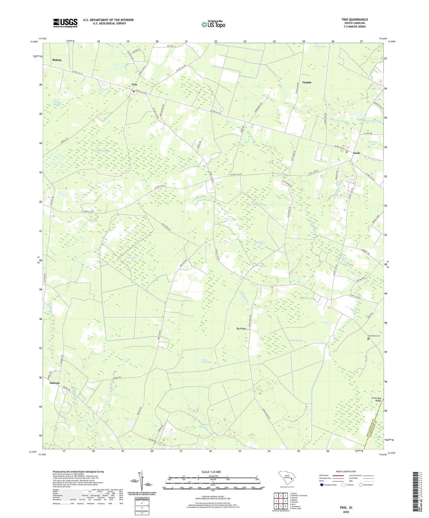 Trio South Carolina US Topo Map Image