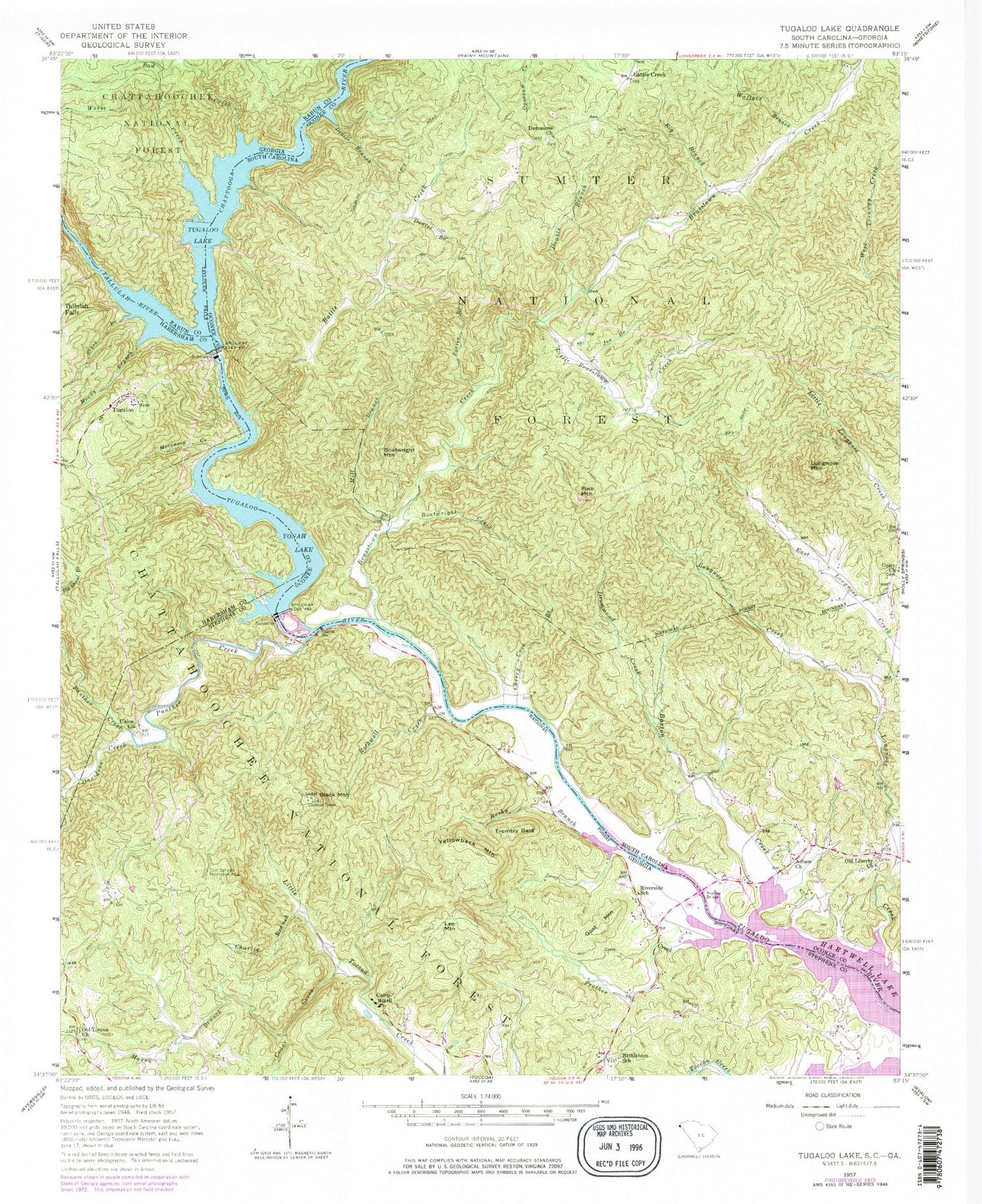 Classic USGS Tugaloo Lake Georgia 7.5'x7.5' Topo Map Image