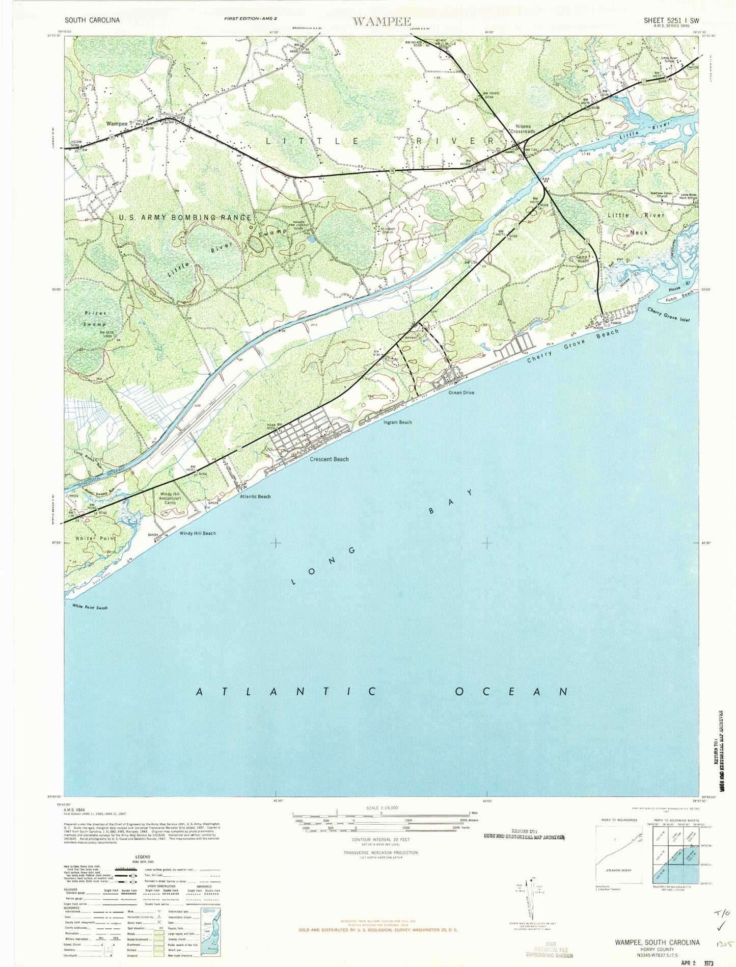 Classic USGS Wampee South Carolina 7.5'x7.5' Topo Map Image