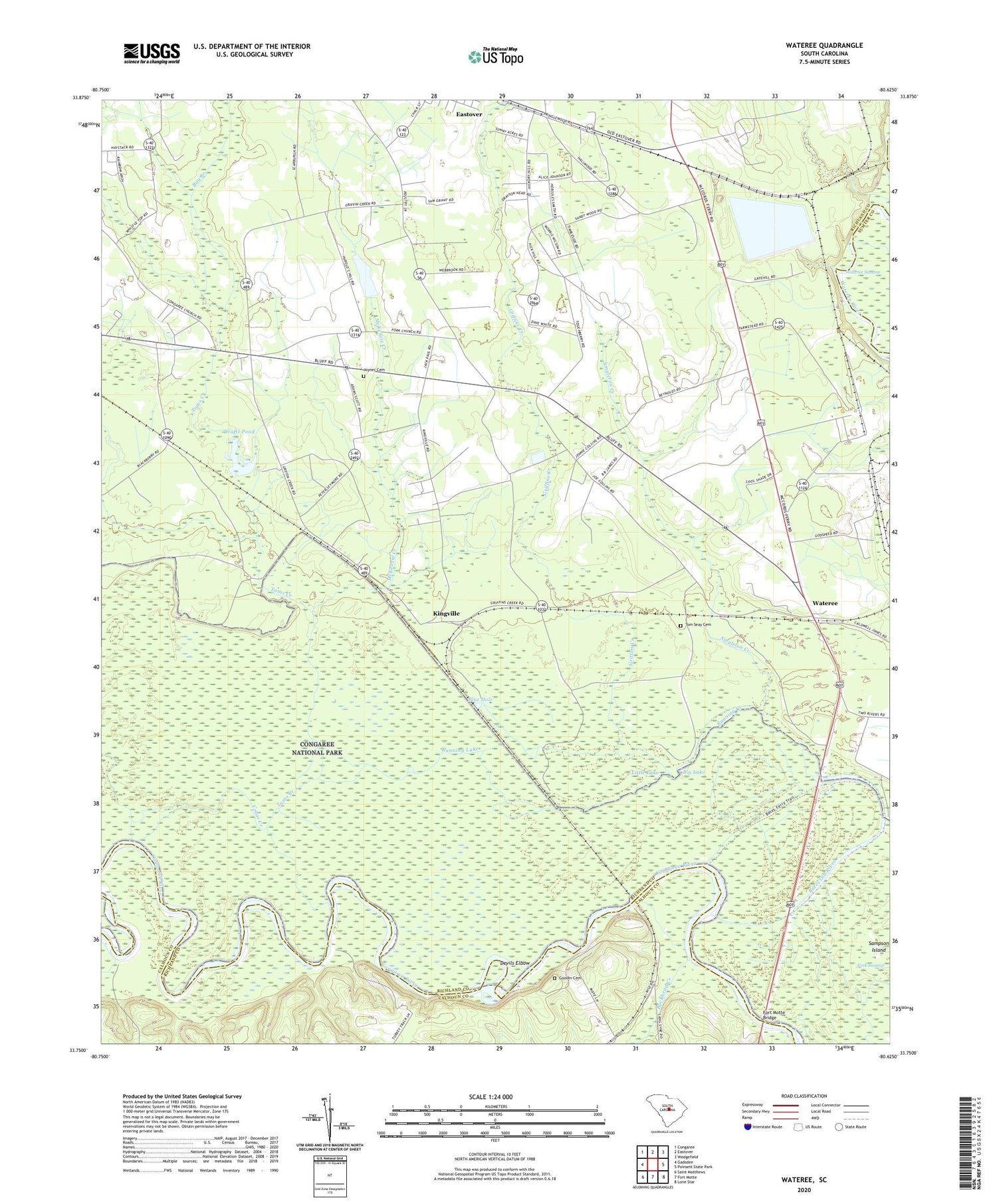 Wateree South Carolina US Topo Map Image