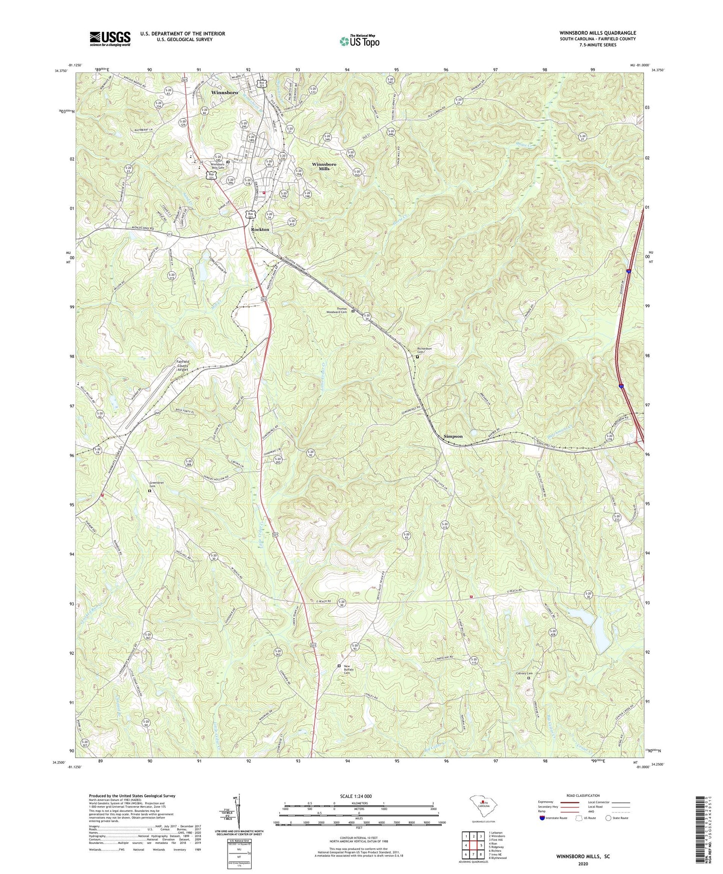 Winnsboro Mills South Carolina US Topo Map Image