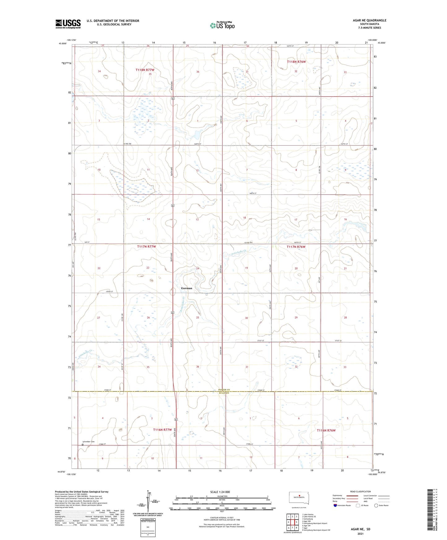 Agar NE South Dakota US Topo Map Image