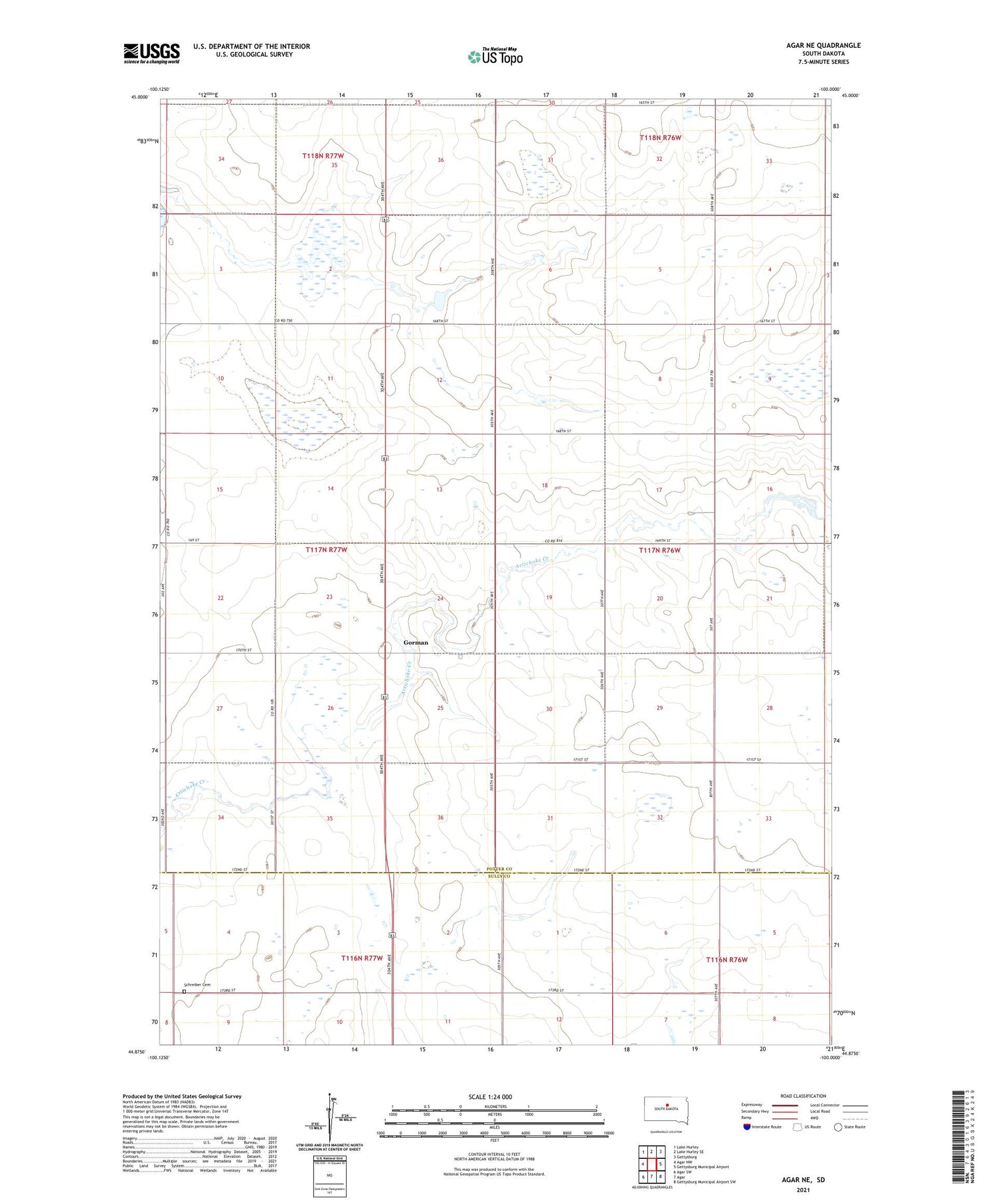 Agar NE South Dakota US Topo Map Image