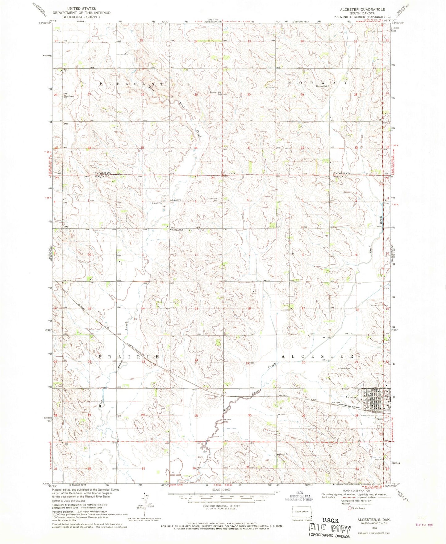 Classic USGS Alcester South Dakota 7.5'x7.5' Topo Map Image