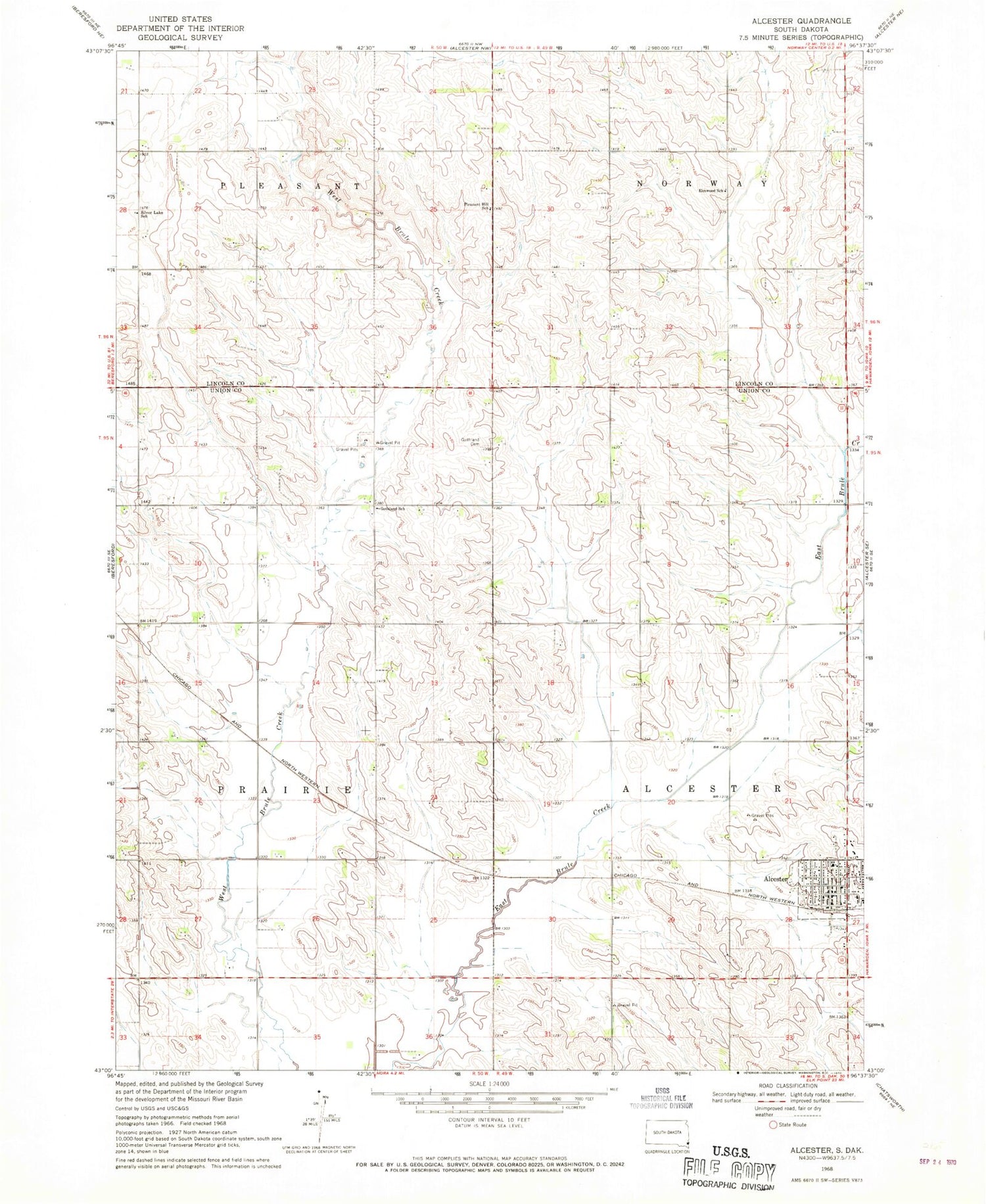 Classic USGS Alcester South Dakota 7.5'x7.5' Topo Map Image