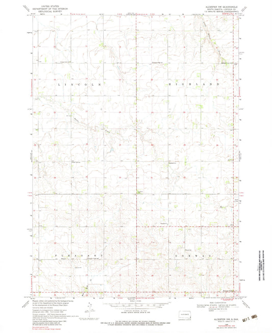 Classic USGS Alcester NW South Dakota 7.5'x7.5' Topo Map Image