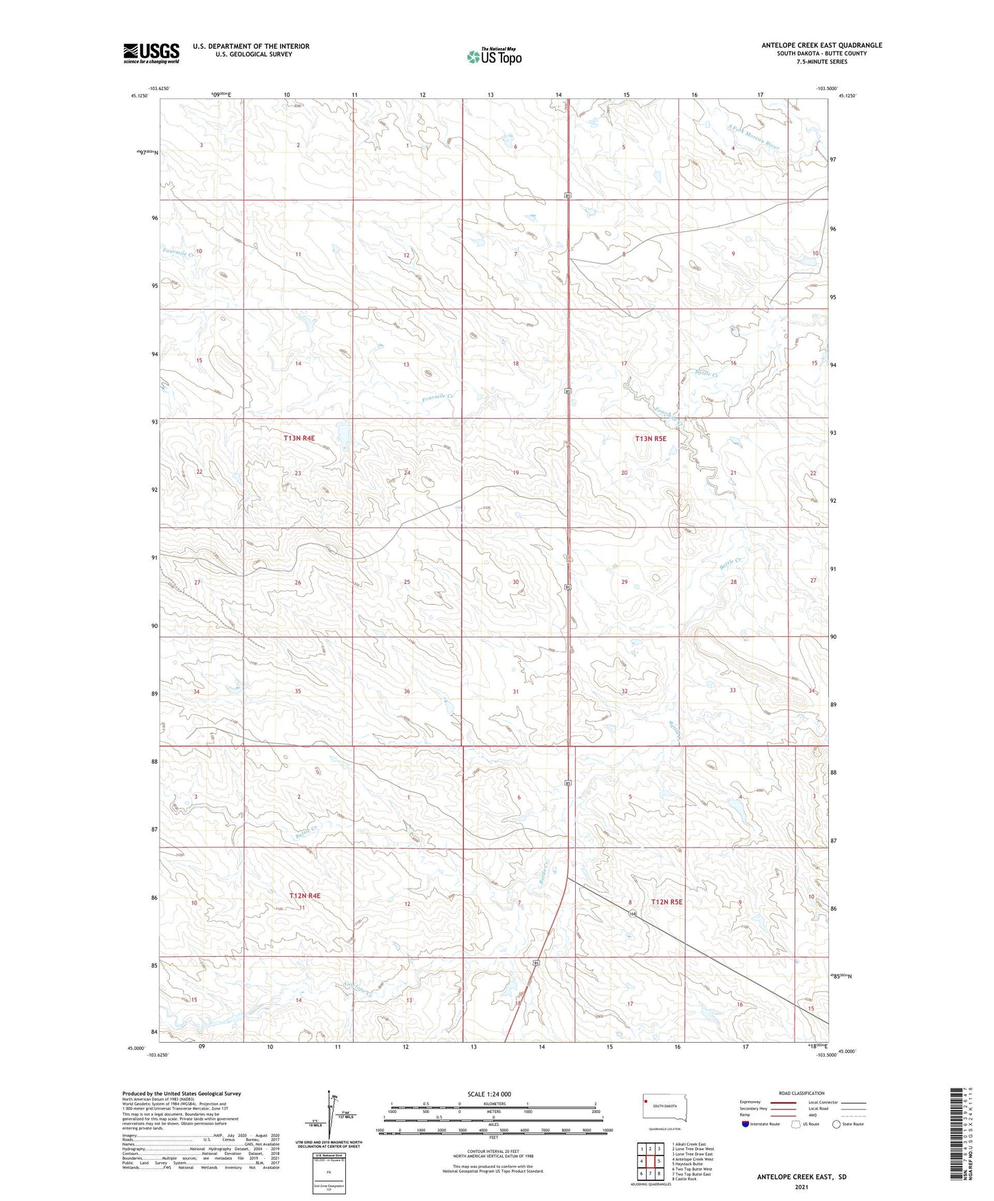 Antelope Creek East South Dakota US Topo Map Image