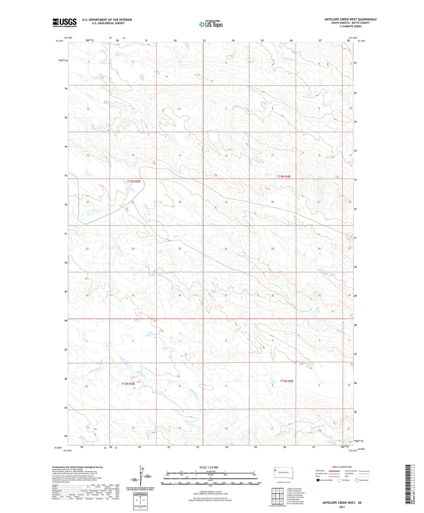 Antelope Creek West South Dakota US Topo Map Image
