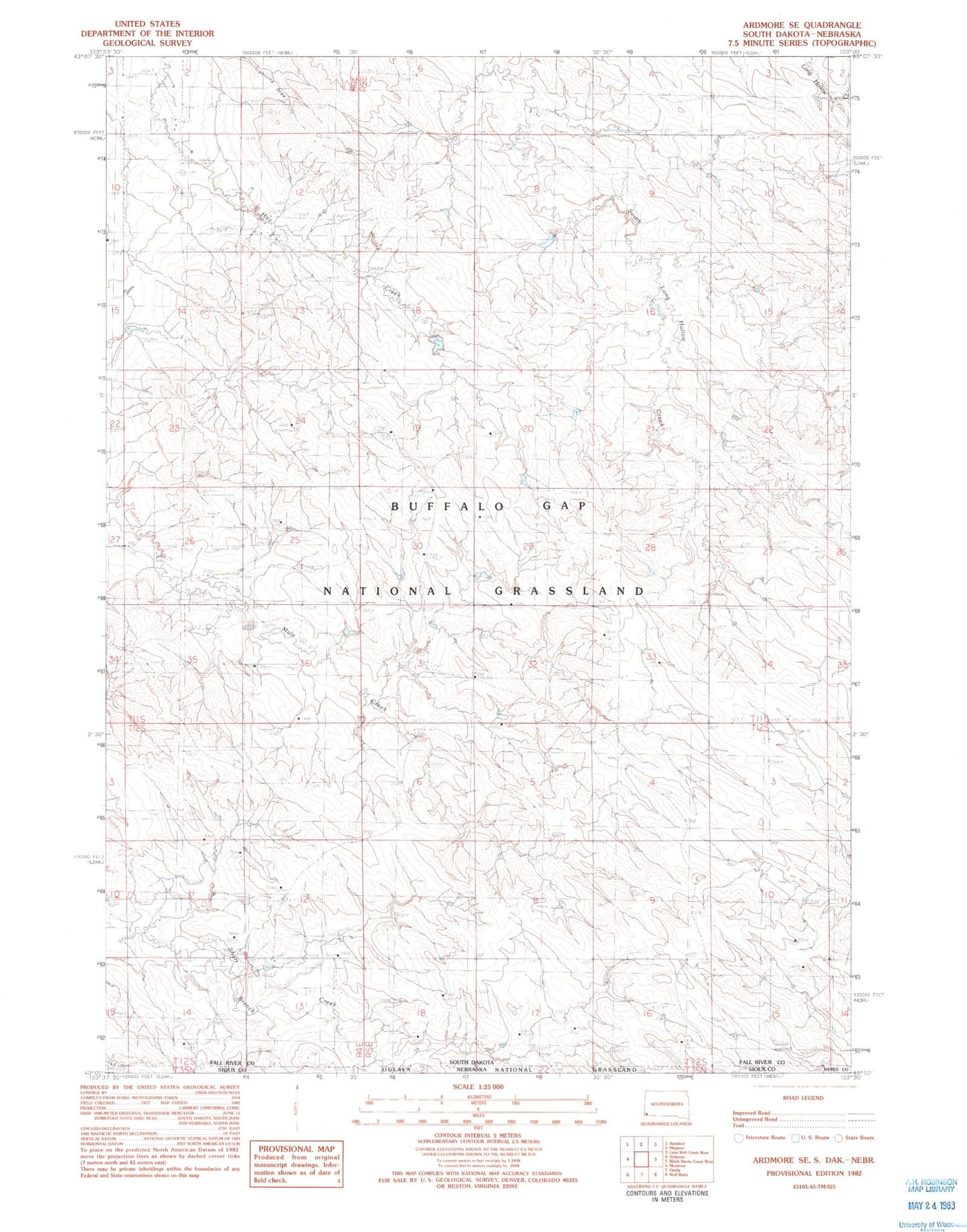 Classic USGS Ardmore SE South Dakota 7.5'x7.5' Topo Map Image
