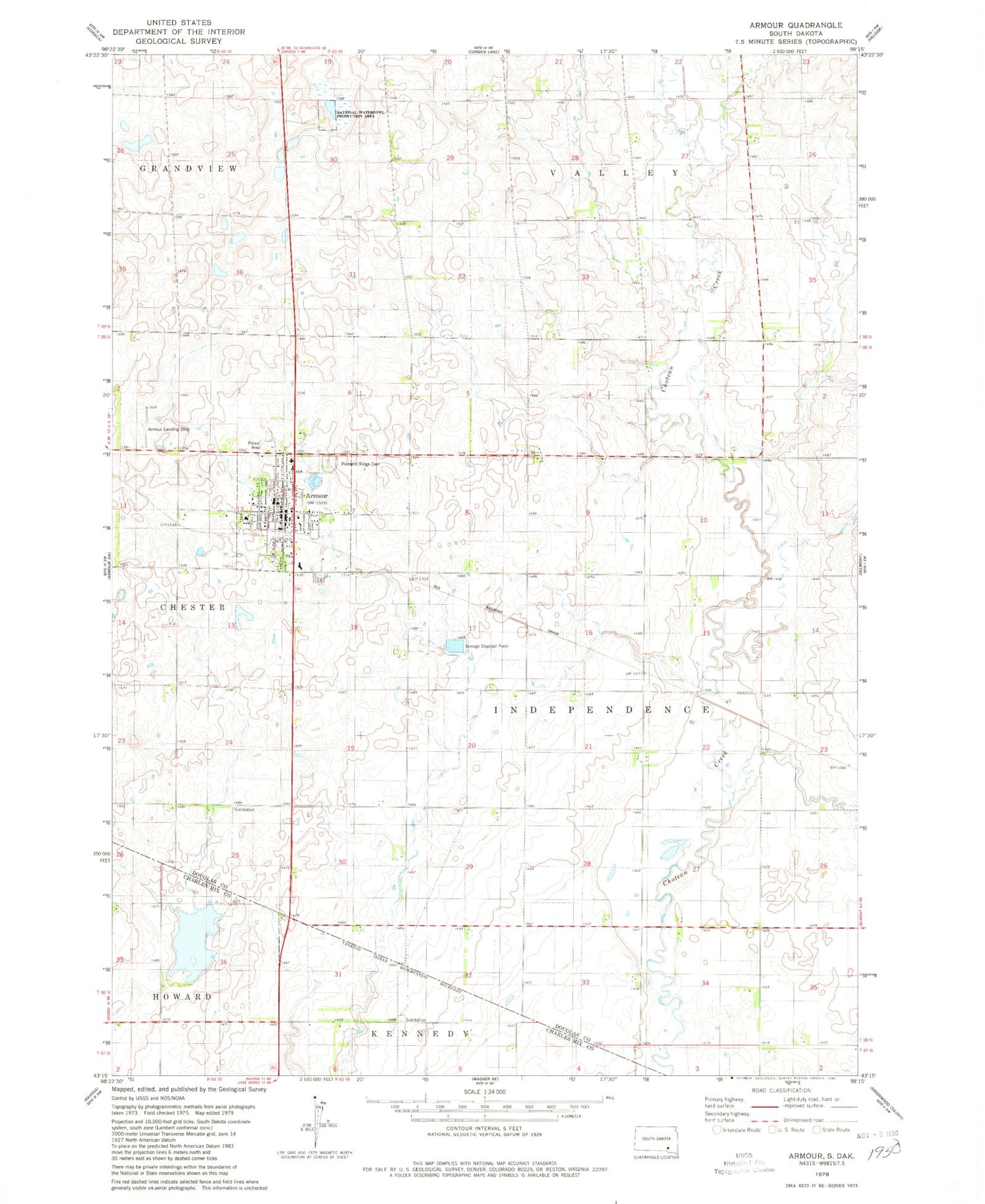 Classic USGS Armour South Dakota 7.5'x7.5' Topo Map Image