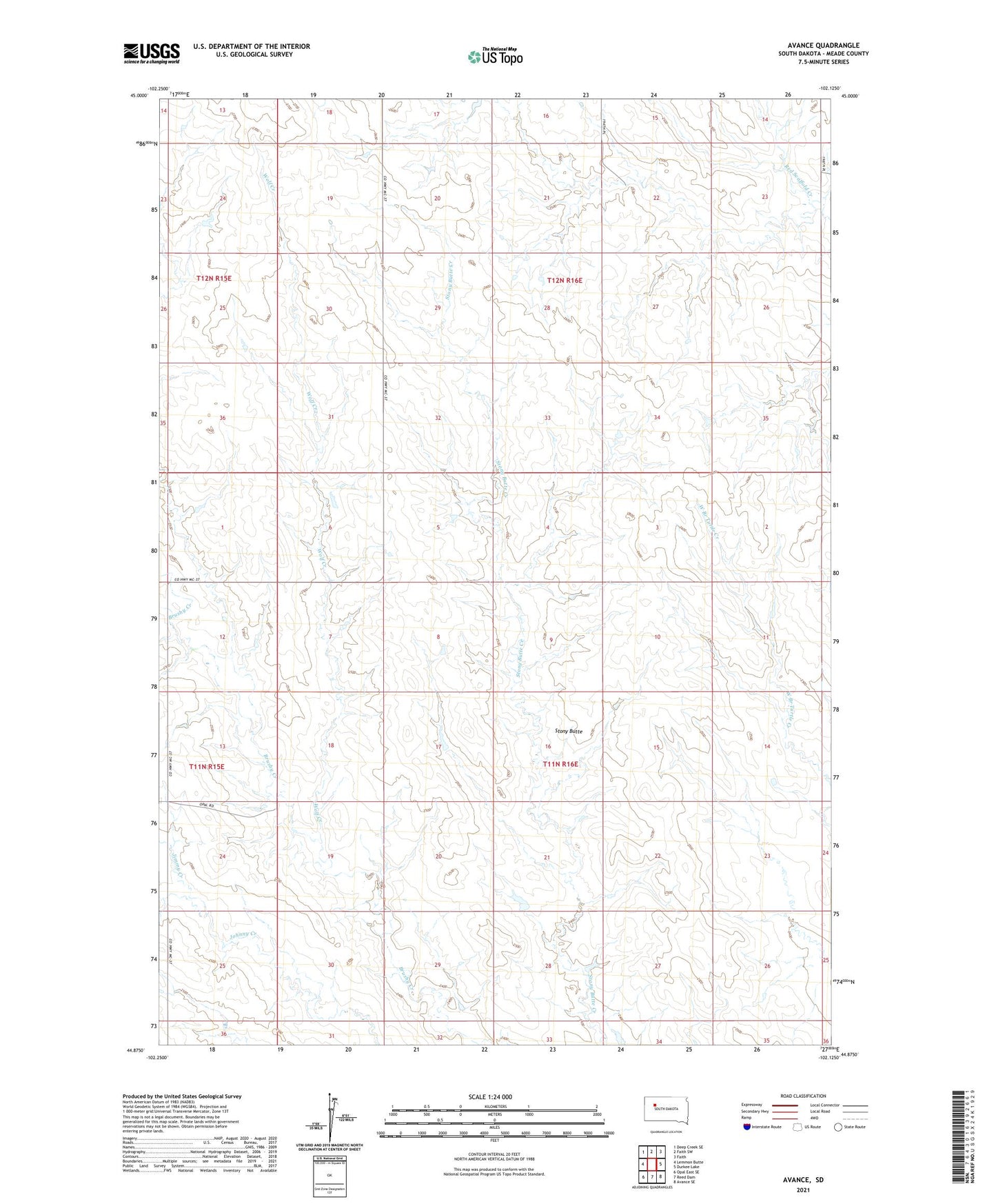 Avance South Dakota US Topo Map Image