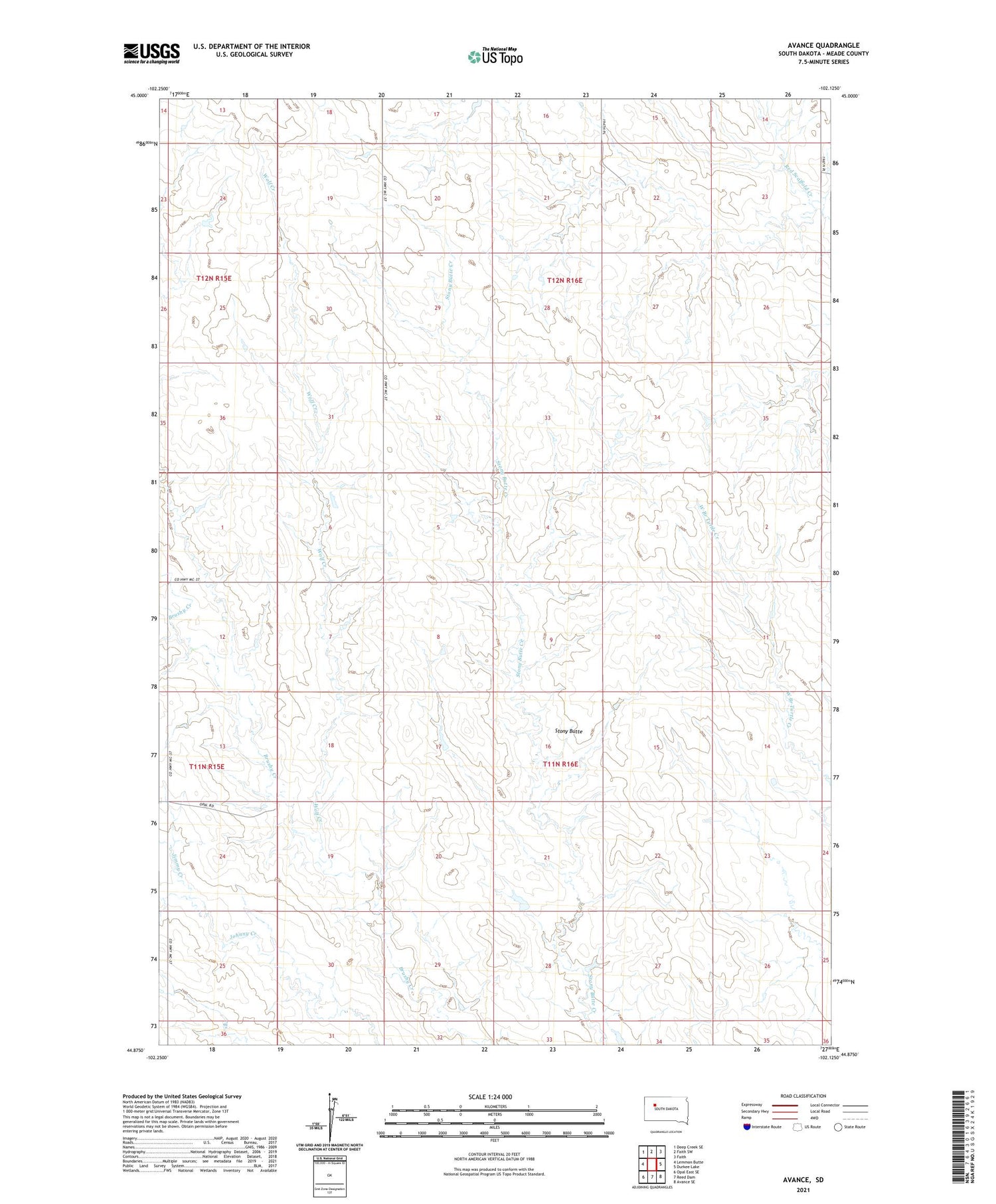 Avance South Dakota US Topo Map Image