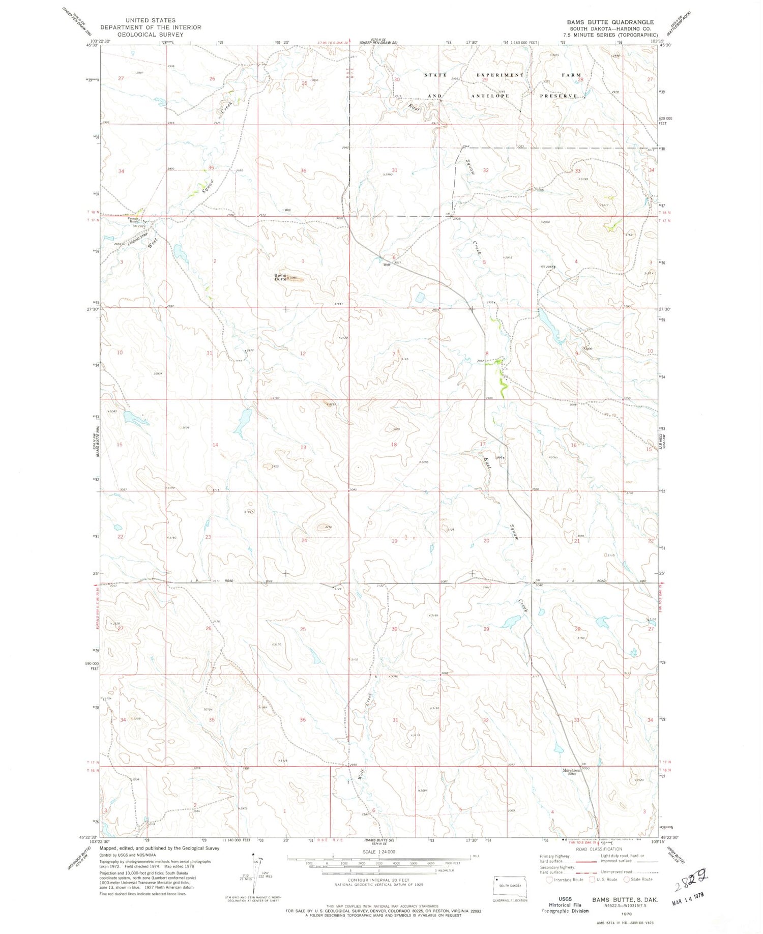 Classic USGS Bams Butte South Dakota 7.5'x7.5' Topo Map Image