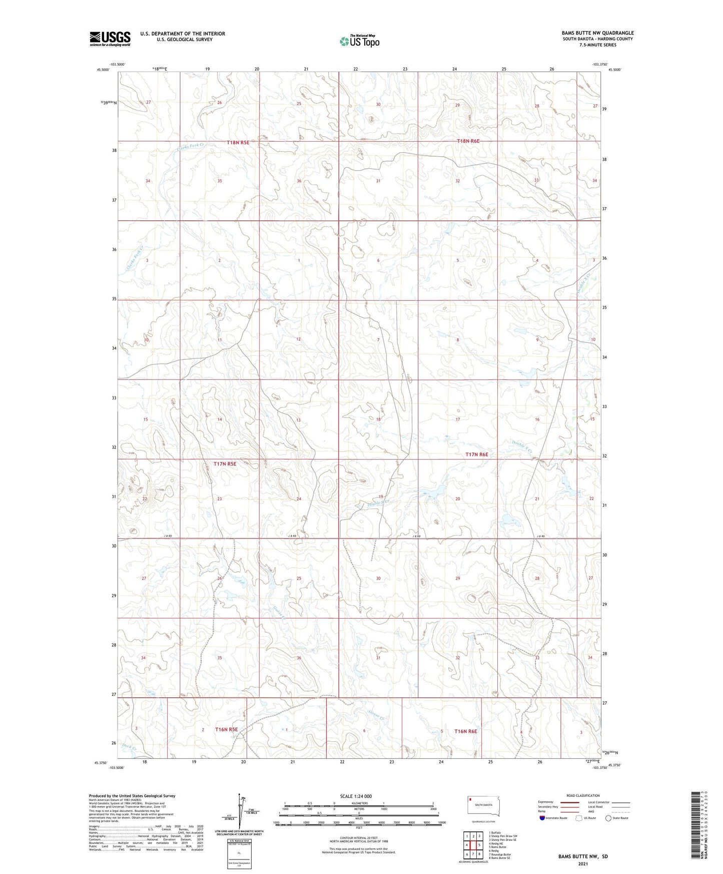 Bams Butte NW South Dakota US Topo Map Image