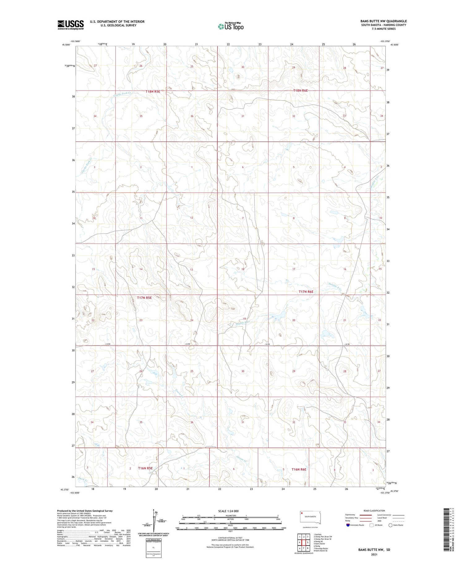 Bams Butte NW South Dakota US Topo Map Image