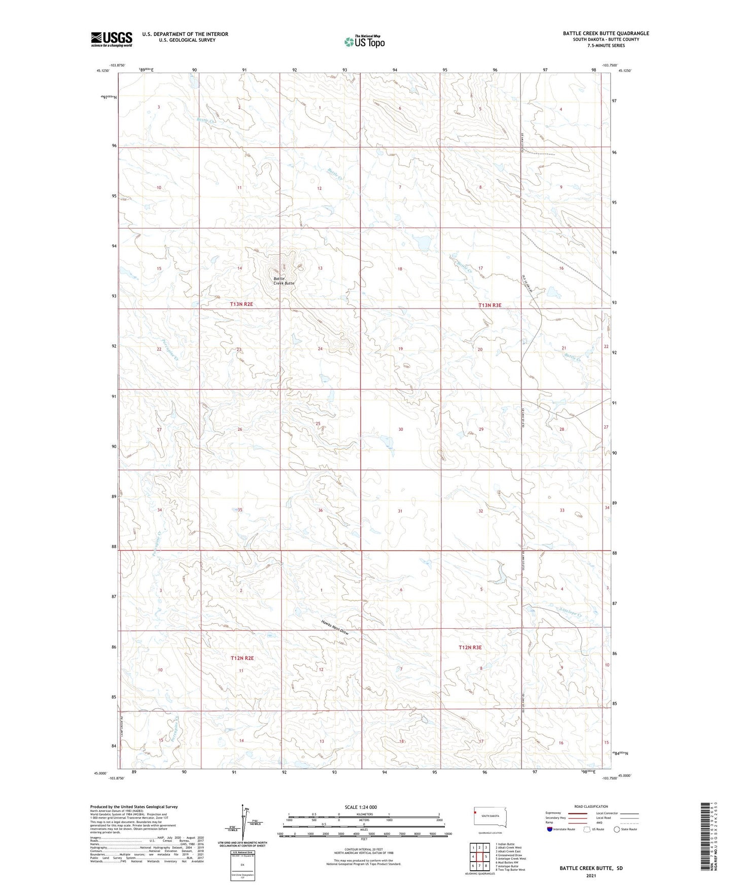 Battle Creek Butte South Dakota US Topo Map Image