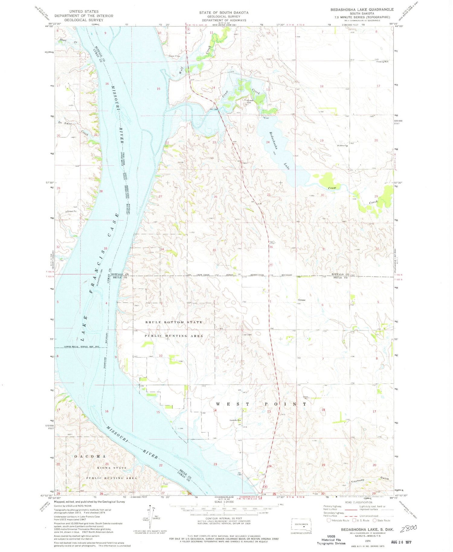 Classic USGS Bedashosha Lake South Dakota 7.5'x7.5' Topo Map Image