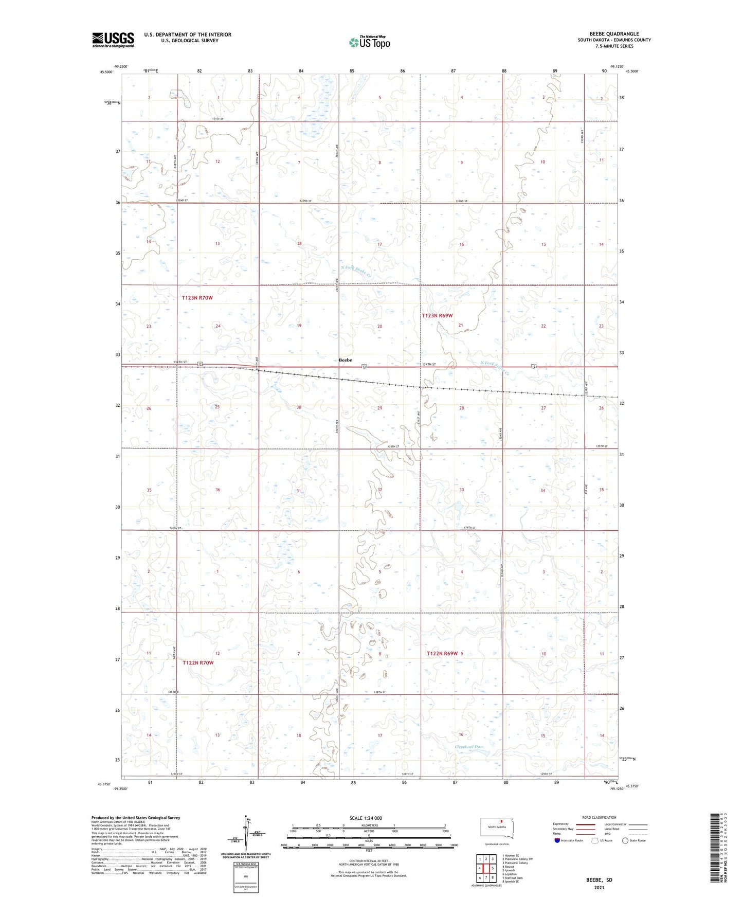 Beebe South Dakota US Topo Map Image