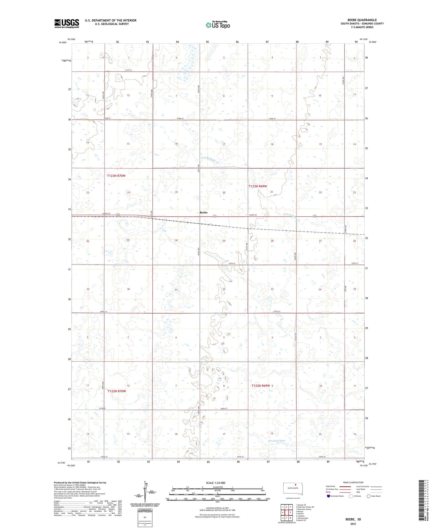 Beebe South Dakota US Topo Map Image