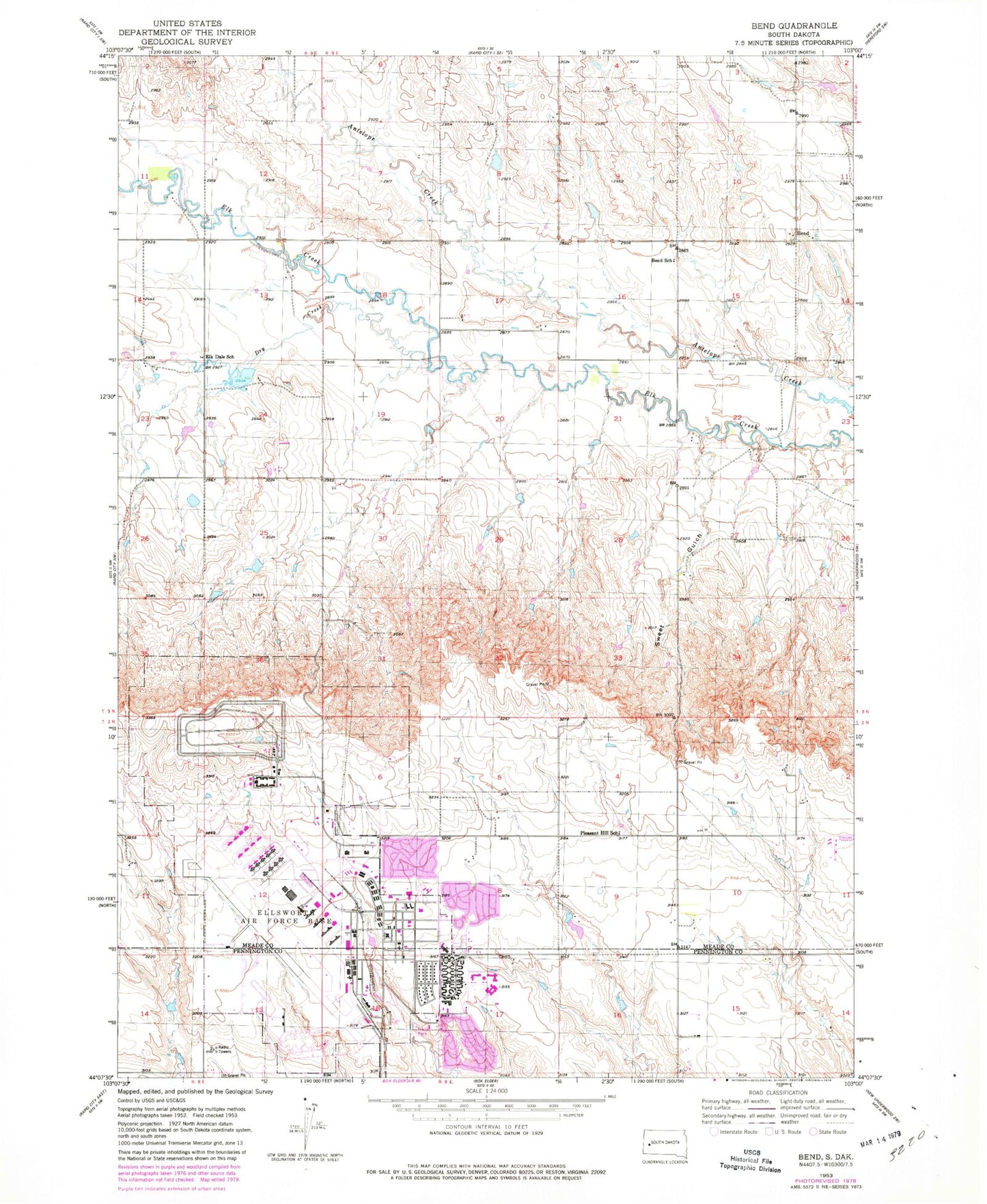 Classic USGS Bend South Dakota 7.5'x7.5' Topo Map Image