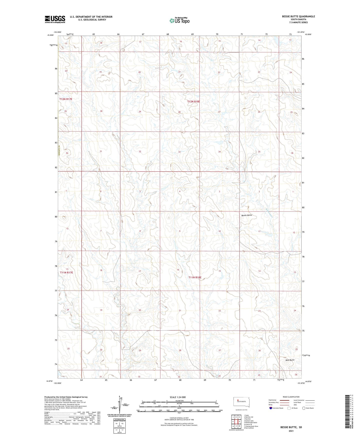 Bessie Butte South Dakota US Topo Map Image