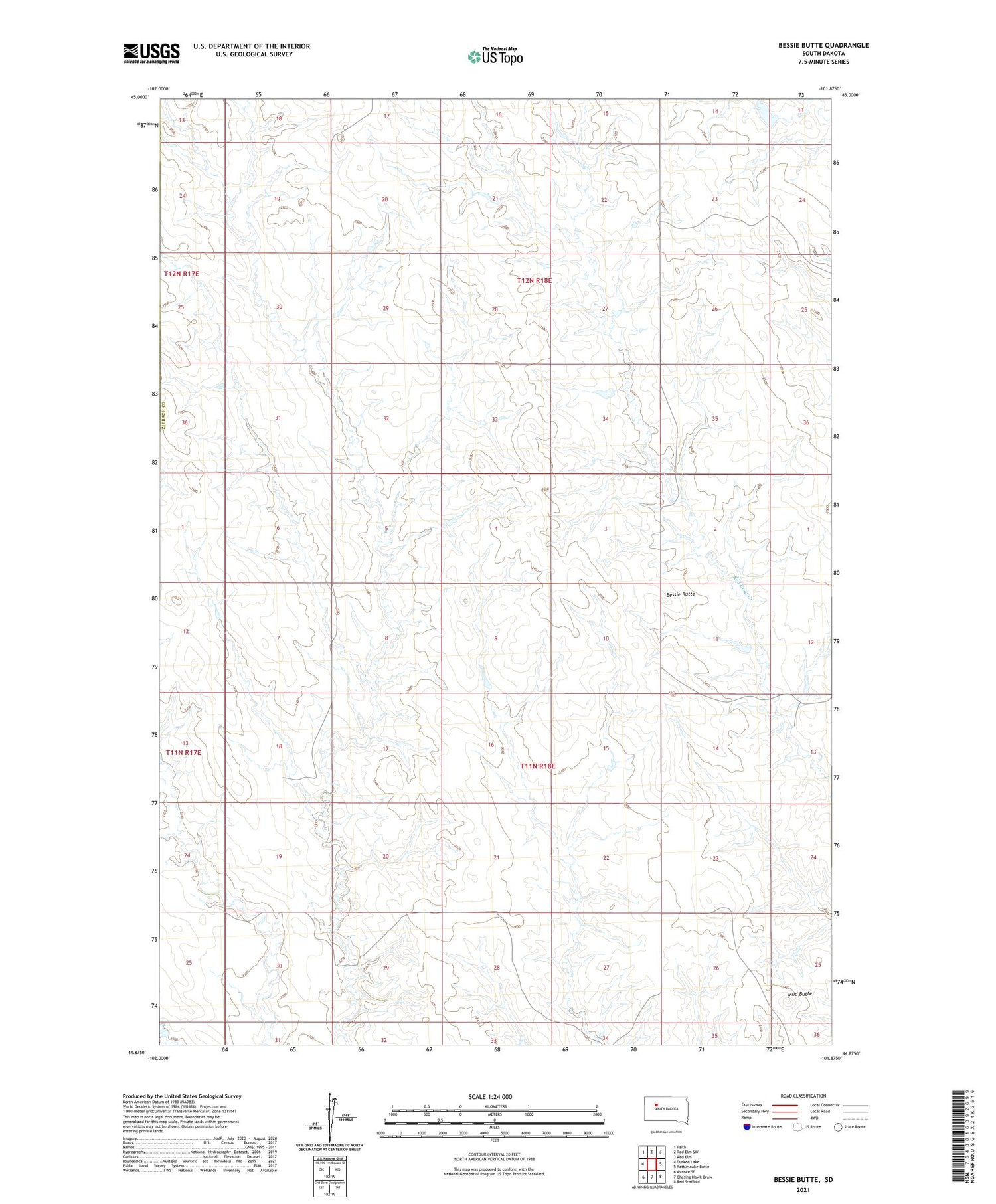Bessie Butte South Dakota US Topo Map Image