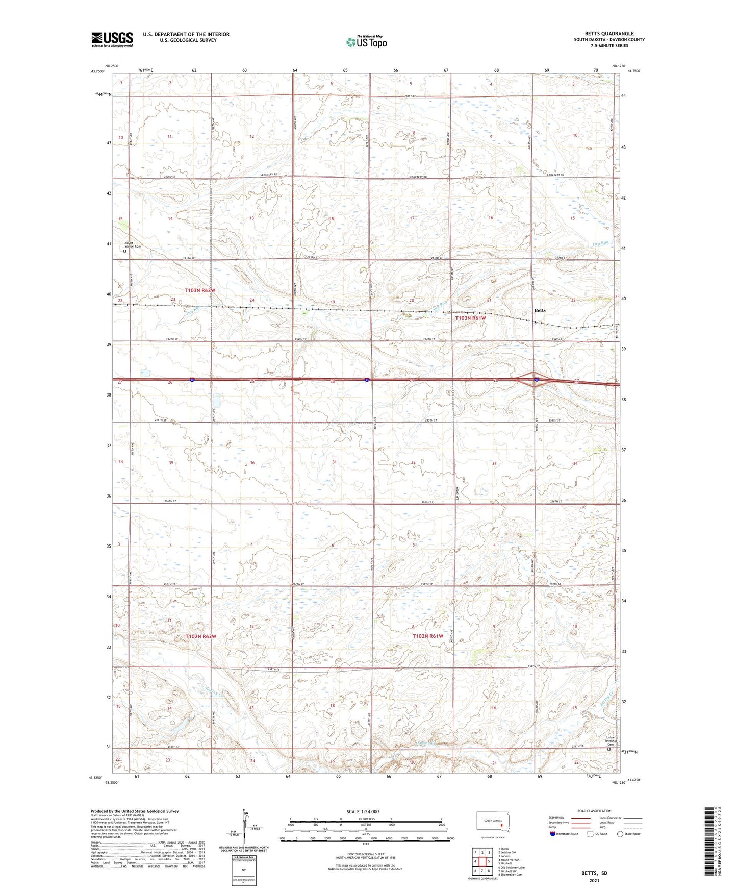 Betts South Dakota US Topo Map Image