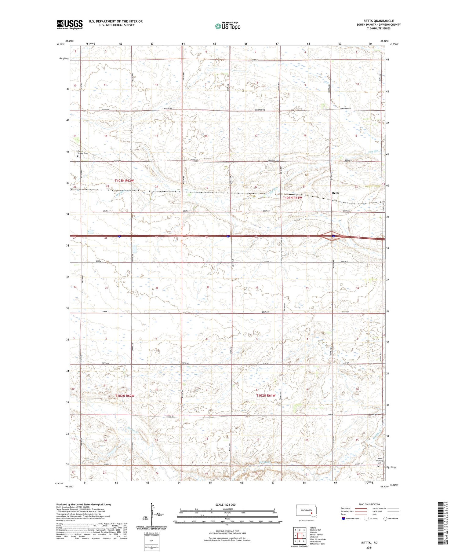 Betts South Dakota US Topo Map Image