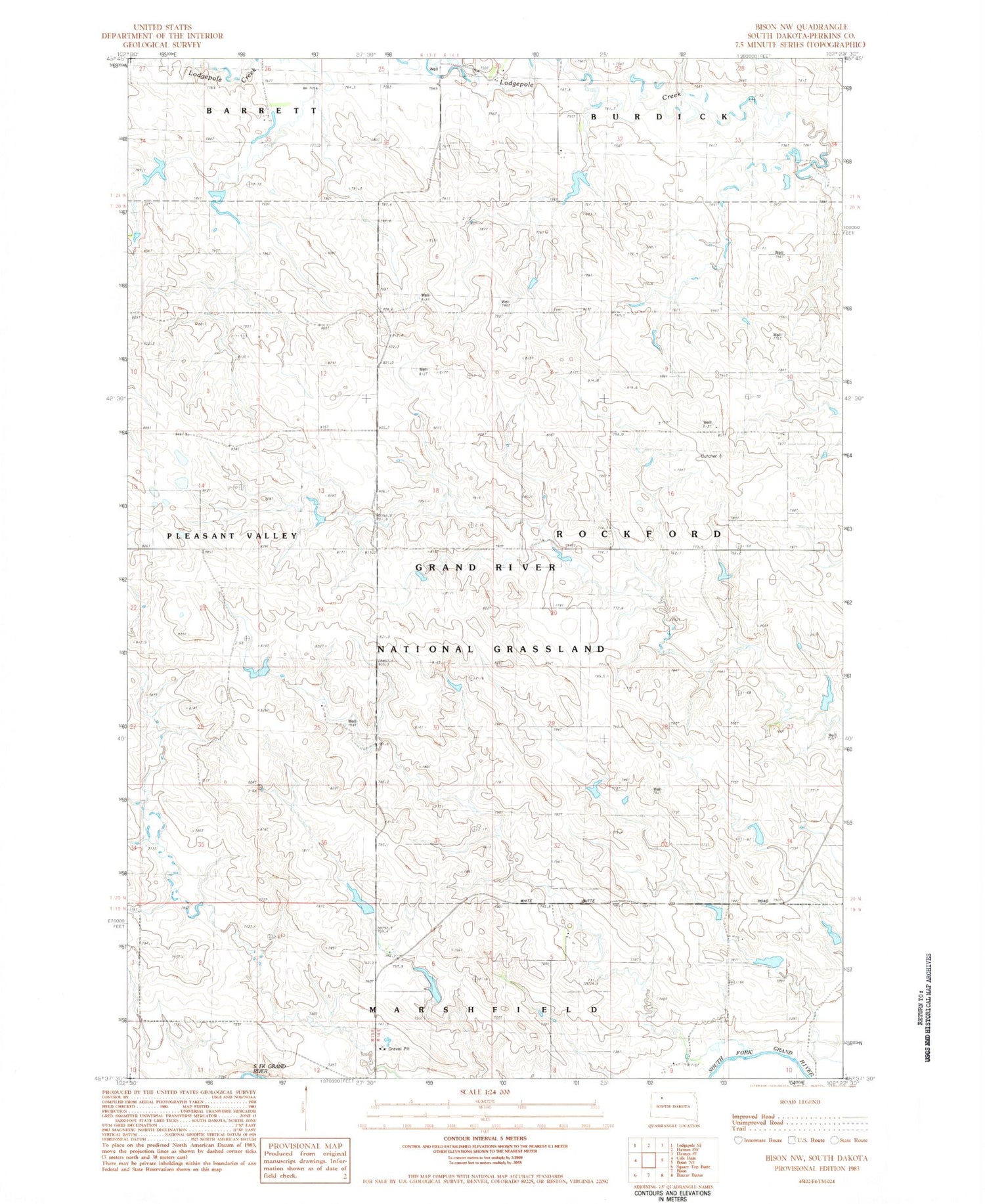 Classic USGS Bison NW South Dakota 7.5'x7.5' Topo Map Image